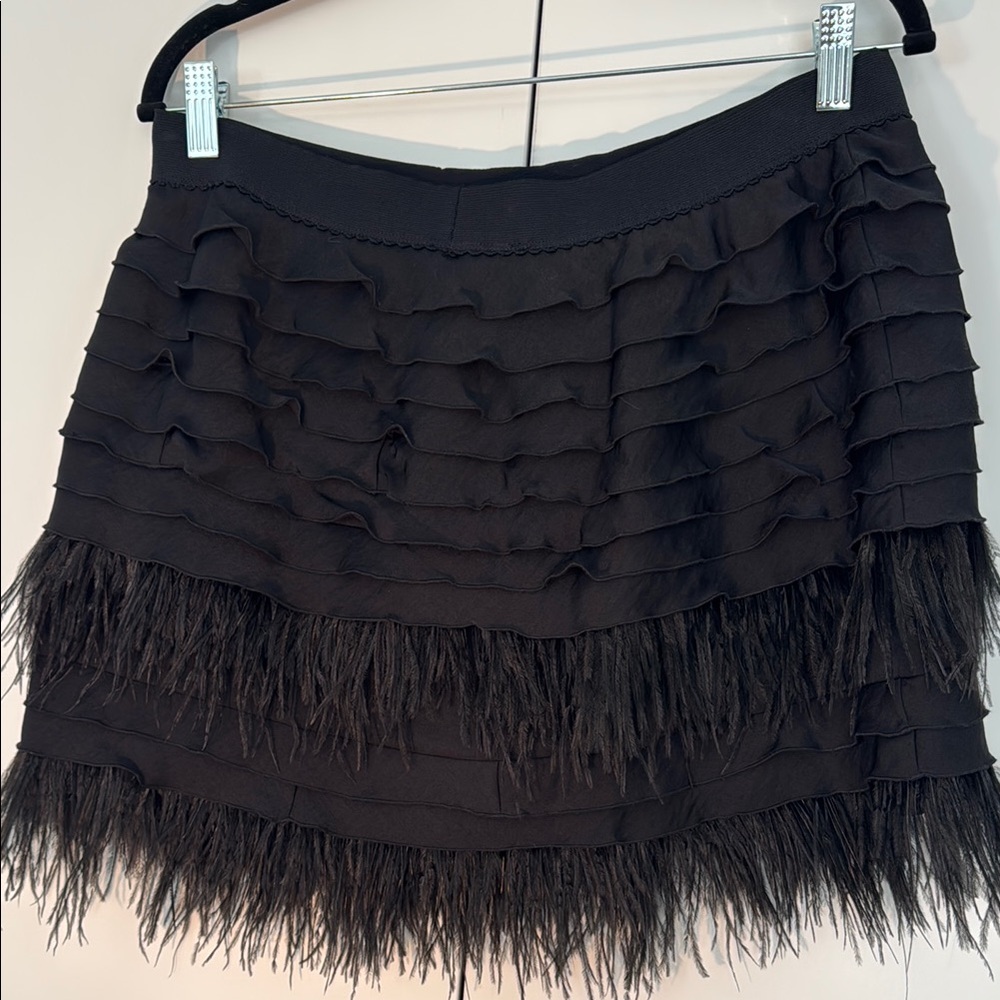 BCBGMaxAzria Maliha Black Feathered Mini Skirt